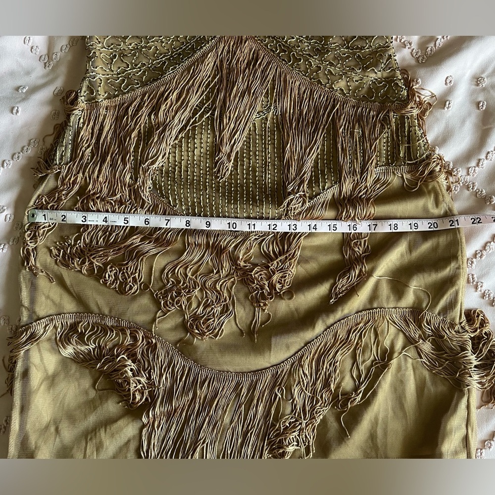 1920s Style Antique Gold Beaded Renee Fringe Cocktail Dress - Picture 8 of 10